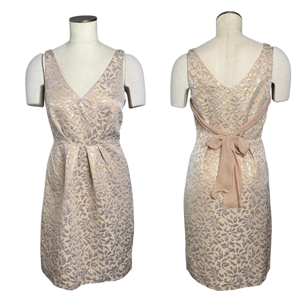 MOSCHINO Vintage 90s Jacquard Metallic Silk Tie Sleeveless Sheath Dress Size 6